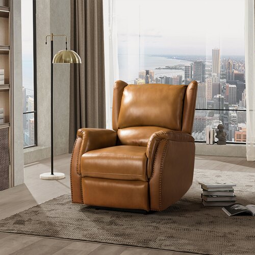 Domingo Genuine Leather Power Recliner With Wingback Design 